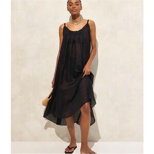 J. Crew Black Trapeze Coverup Midi Dress in Ramie